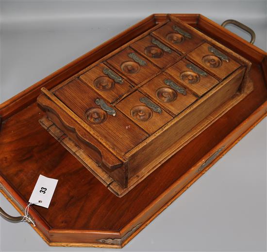 A walnut drinks tray and spice cabinet